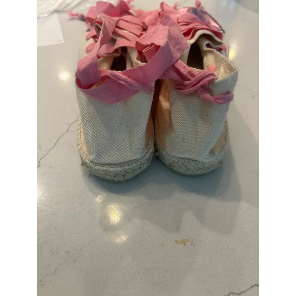Cousu Main Espadrille Flats Pink Metallic Cap Toe‎ Ribbon Lace Up Shoes 40
